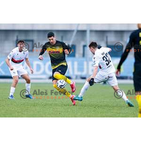 in action during Pivovarna Union Slovenian Cup quarter-final football match between Kalcer Radomlje and Primorje in Radomlje Sports Park, Slovenia on December 3, 2025