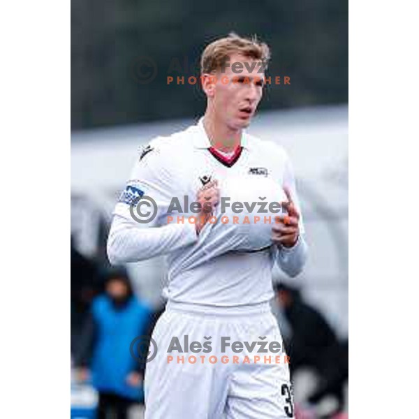 Mark Strajnar in action during Pivovarna Union Slovenian Cup quarter-final football match between Kalcer Radomlje and Primorje in Radomlje Sports Park, Slovenia on December 3, 2025