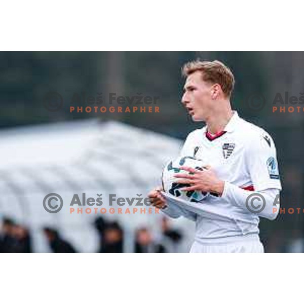 Mark Strajnar in action during Pivovarna Union Slovenian Cup quarter-final football match between Kalcer Radomlje and Primorje in Radomlje Sports Park, Slovenia on December 3, 2025