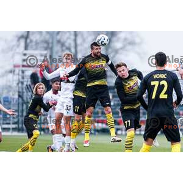 in action during Pivovarna Union Slovenian Cup quarter-final football match between Kalcer Radomlje and Primorje in Radomlje Sports Park, Slovenia on December 3, 2025