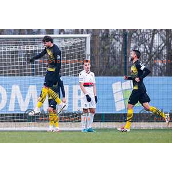 in action during Pivovarna Union Slovenian Cup quarter-final football match between Kalcer Radomlje and Primorje in Radomlje Sports Park, Slovenia on December 3, 2025