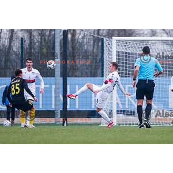 Matic Zavnik in action during Pivovarna Union Slovenian Cup quarter-final football match between Kalcer Radomlje and Primorje in Radomlje Sports Park, Slovenia on December 3, 2025