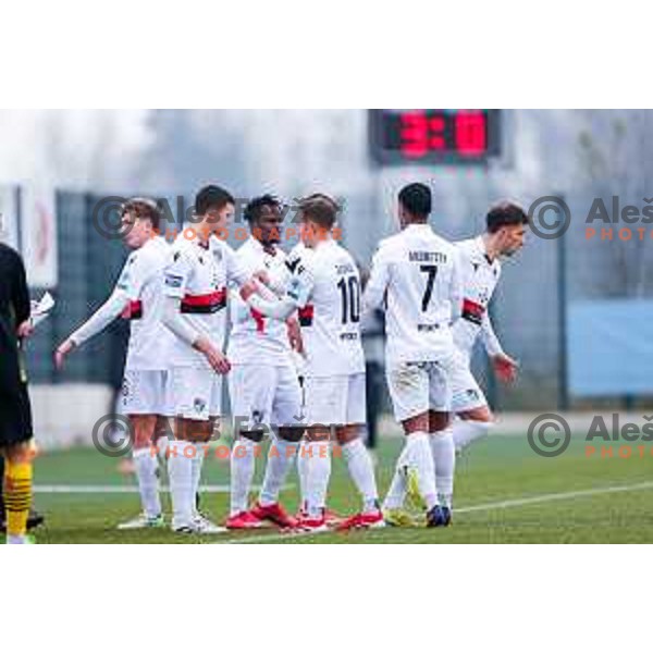 in action during Pivovarna Union Slovenian Cup quarter-final football match between Kalcer Radomlje and Primorje in Radomlje Sports Park, Slovenia on December 3, 2025