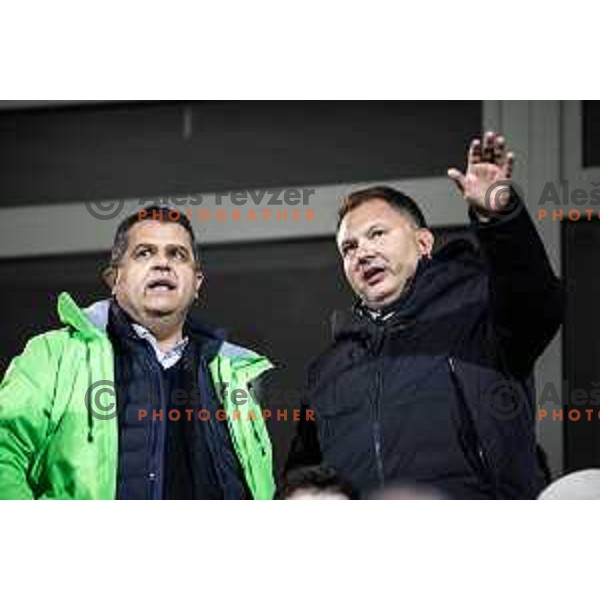 Janez Magyar, mayor of Lendava and Damjan Anzel, mayor of Murska Sobota during Pivovarna Union Slovenian Cup 2025/26 football match between NK Mura and NK Nafta 1903 in Fazanerija, Murska Sobota, Slovenia on December 3, 2025. Photo: Jure Banfi