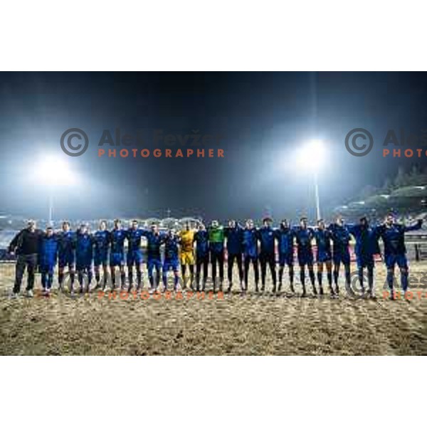 Players of NK Nafta 1903 celebrate victory after Pivovarna Union Slovenian Cup 2025/26 football match between NK Mura and NK Nafta 1903 in Fazanerija, Murska Sobota, Slovenia on December 3, 2025. Photo: Jure Banfi