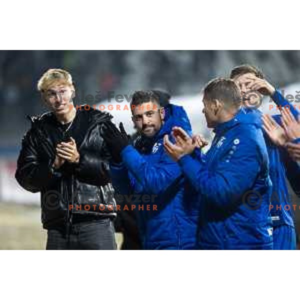 Amadej Marosa celebrates victory after Pivovarna Union Slovenian Cup 2025/26 football match between NK Mura and NK Nafta 1903 in Fazanerija, Murska Sobota, Slovenia on December 3, 2025. Photo: Jure Banfi