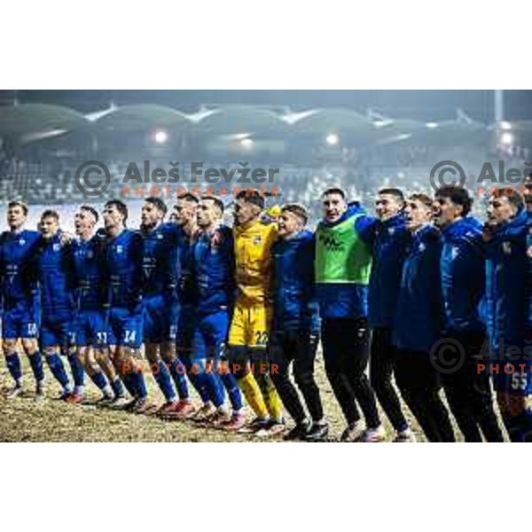 Players of NK Nafta 1903 celebrate victory after Pivovarna Union Slovenian Cup 2025/26 football match between NK Mura and NK Nafta 1903 in Fazanerija, Murska Sobota, Slovenia on December 3, 2025. Photo: Jure Banfi