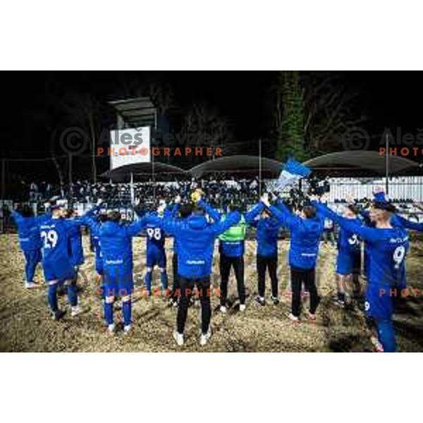 Players of NK Nafta 1903 and Gorgone celebrate victory after Pivovarna Union Slovenian Cup 2025/26 football match between NK Mura and NK Nafta 1903 in Fazanerija, Murska Sobota, Slovenia on December 3, 2025. Photo: Jure Banfi