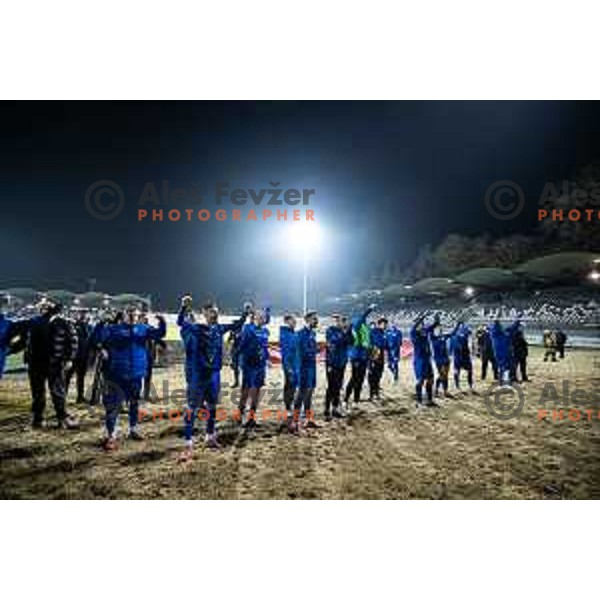 Players of NK Nafta 1903 celebrate victory after Pivovarna Union Slovenian Cup 2025/26 football match between NK Mura and NK Nafta 1903 in Fazanerija, Murska Sobota, Slovenia on December 3, 2025. Photo: Jure Banfi