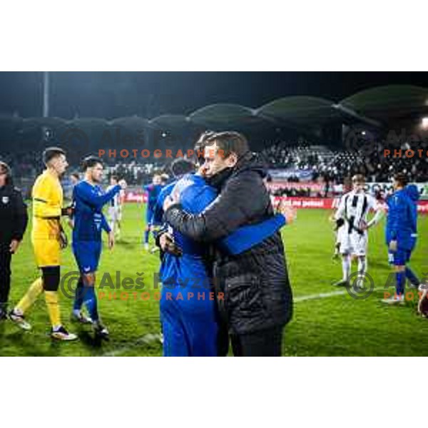 Jozsef Bozsik, head coach of NK Nafta 1903 celebrates victory during Pivovarna Union Slovenian Cup 2025/26 football match between NK Mura and NK Nafta 1903 in Fazanerija, Murska Sobota, Slovenia on December 3, 2025. Photo: Jure Banfi