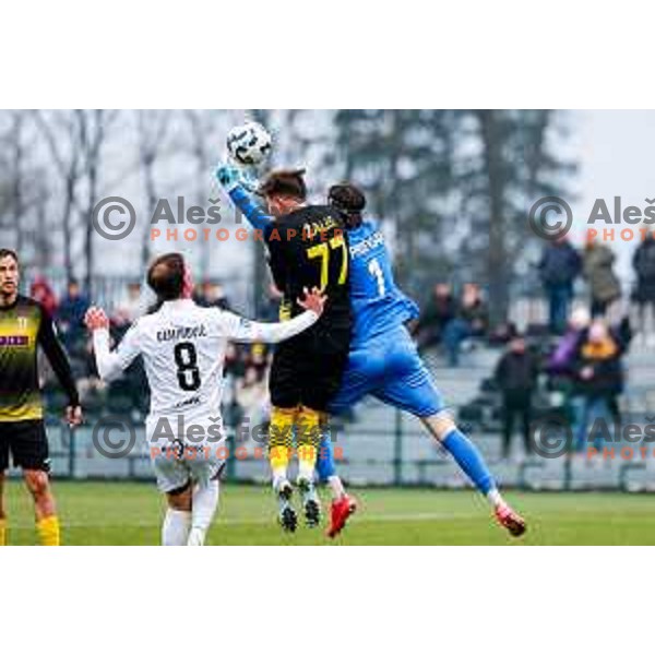 in action during Pivovarna Union Slovenian Cup quarter-final football match between Kalcer Radomlje and Primorje in Radomlje Sports Park, Slovenia on December 3, 2025