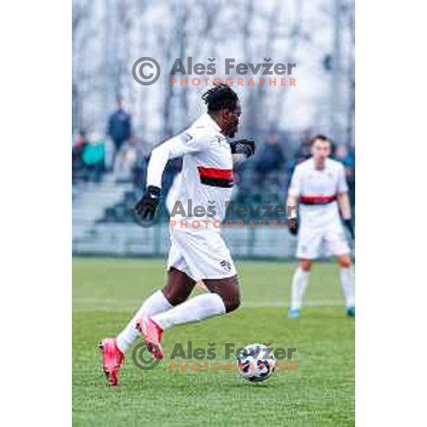 Ishaq Rafiu in action during Pivovarna Union Slovenian Cup quarter-final football match between Kalcer Radomlje and Primorje in Radomlje Sports Park, Slovenia on December 3, 2025