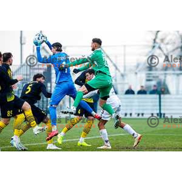 in action during Pivovarna Union Slovenian Cup quarter-final football match between Kalcer Radomlje and Primorje in Radomlje Sports Park, Slovenia on December 3, 2025