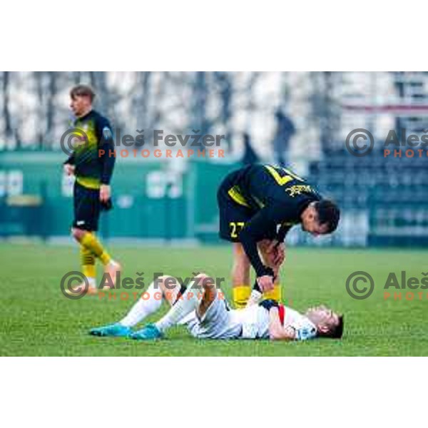 in action during Pivovarna Union Slovenian Cup quarter-final football match between Kalcer Radomlje and Primorje in Radomlje Sports Park, Slovenia on December 3, 2025
