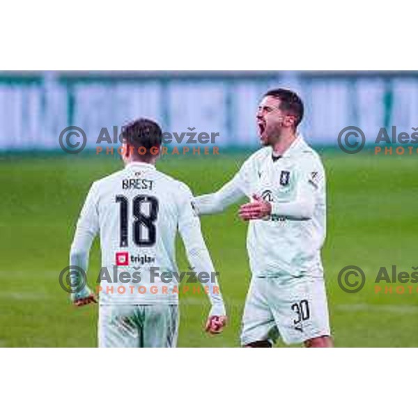 Jan Gorenc celebrates a goal during Pivovarna Union Slovenian Cup eight-final football match between Olimpija and Celje in SRC Stozice, Slovenia on December 4, 2025