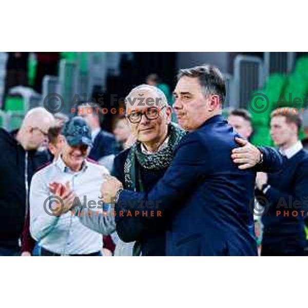 Emil Tedeschi abd Davor Uzbinec during BKT EuroCup 2025/2026 basketball match between Cedevita Olimpija (SLO) and Slask Wroclaw (POL) in SRC Stozice, Ljubljana, Slovenia on December 4, 2025