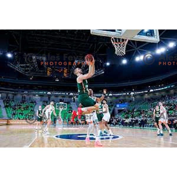 Rok Radovic in action during BKT EuroCup 2025/2026 basketball match between Cedevita Olimpija (SLO) and Slask Wroclaw (POL) in SRC Stozice, Ljubljana, Slovenia on December 4, 2025