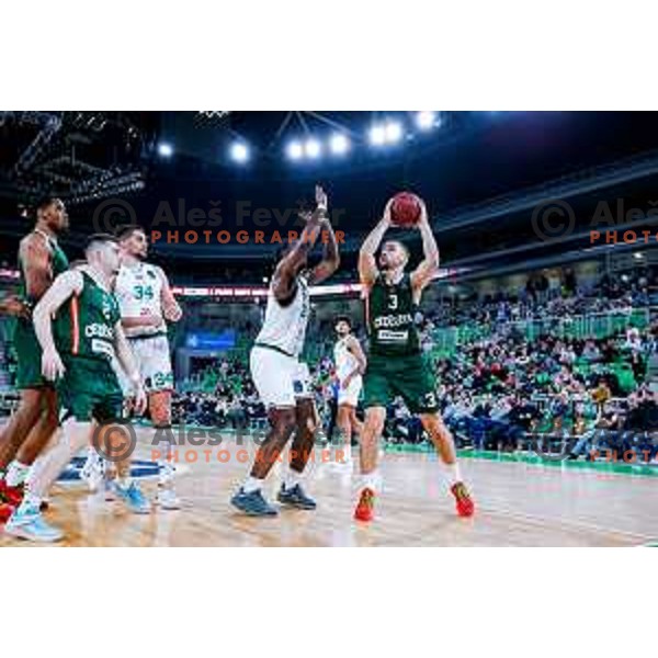 Rok Radovic in action during BKT EuroCup 2025/2026 basketball match between Cedevita Olimpija (SLO) and Slask Wroclaw (POL) in SRC Stozice, Ljubljana, Slovenia on December 4, 2025