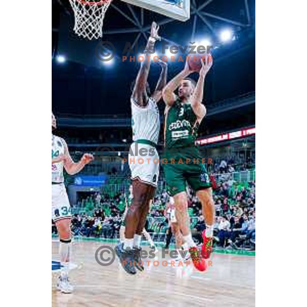 Rok Radovic in action during BKT EuroCup 2025/2026 basketball match between Cedevita Olimpija (SLO) and Slask Wroclaw (POL) in SRC Stozice, Ljubljana, Slovenia on December 4, 2025