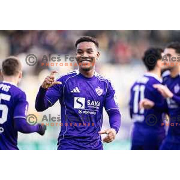 Oscar Zambrano celebrates goal during Prva liga Telemach 2025/26 football match between NK Maribor and NK Aluminij in Ljudski vrt, Maribor, Slovenia on December 6, 2025. Photo: Jure Banfi