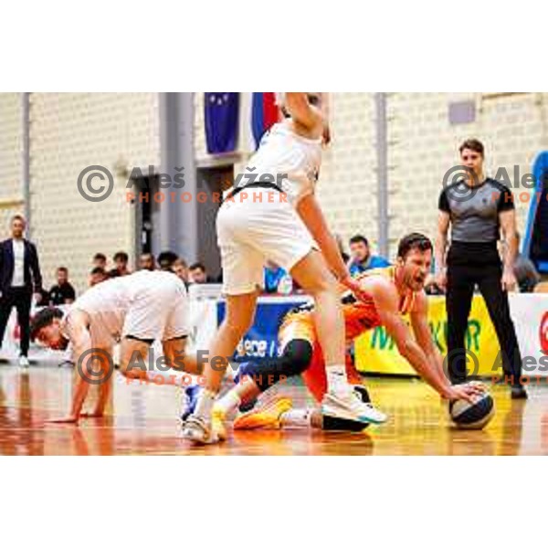Blaz Mahkovic in action during OTP Bank League basketball match between Triglav and Kansai Helios in Planina Hall, Kranj, Slovenia on December 6, 2025