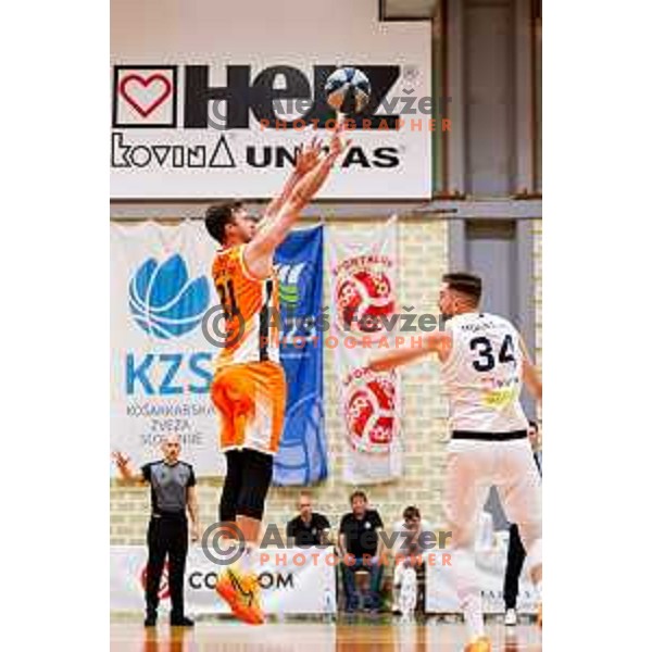 Blaz Mahkovic in action during OTP Bank League basketball match between Triglav and Kansai Helios in Planina Hall, Kranj, Slovenia on December 6, 2025