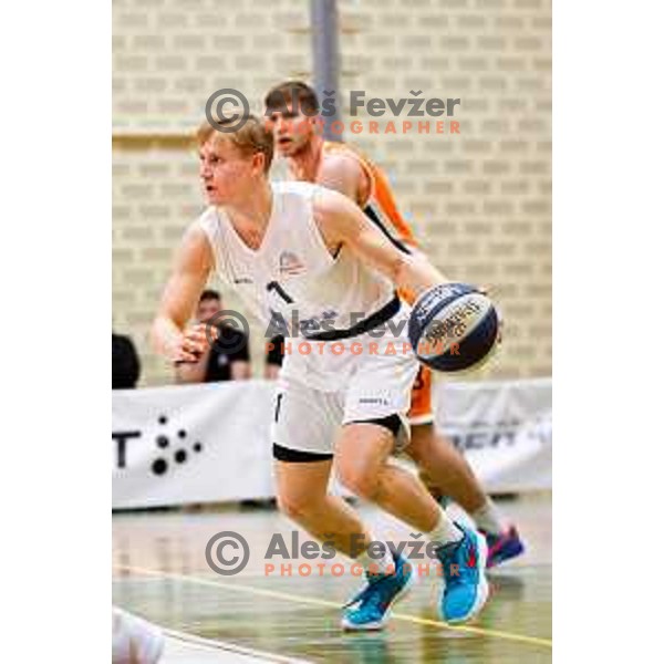 Crt Cabrilo in action during OTP Bank League basketball match between Triglav and Kansai Helios in Planina Hall, Kranj, Slovenia on December 6, 2025