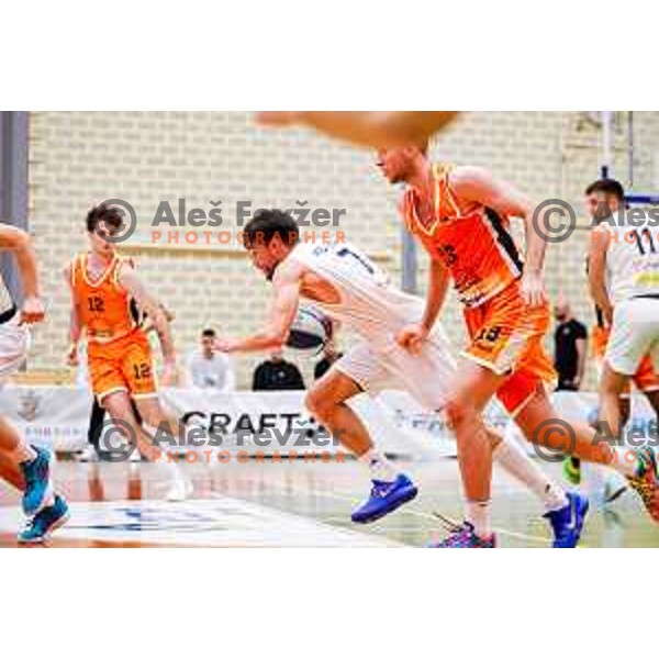 Nejc Klavzar in action during OTP Bank League basketball match between Triglav and Kansai Helios in Planina Hall, Kranj, Slovenia on December 6, 2025