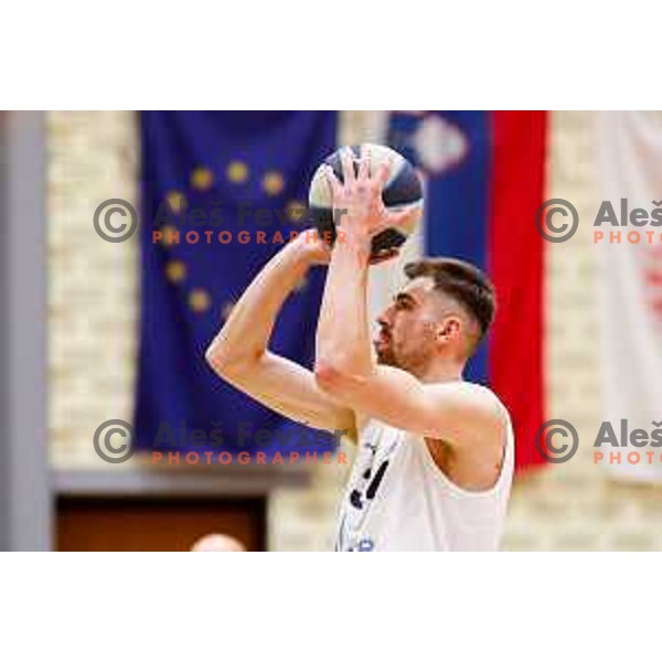 Miha Muratovic in action during OTP Bank League basketball match between Triglav and Kansai Helios in Planina Hall, Kranj, Slovenia on December 6, 2025