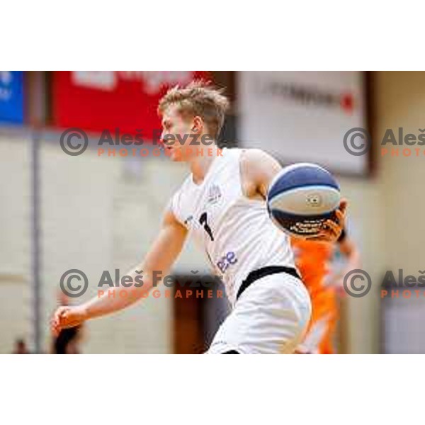 in action during OTP Bank League basketball match between Triglav and Kansai Helios in Planina Hall, Kranj, Slovenia on December 6, 2025