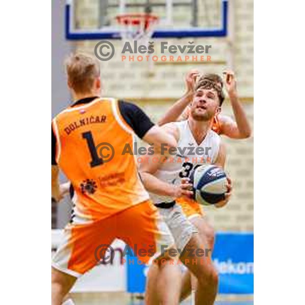 Jost Flerin in action during OTP Bank League basketball match between Triglav and Kansai Helios in Planina Hall, Kranj, Slovenia on December 6, 2025