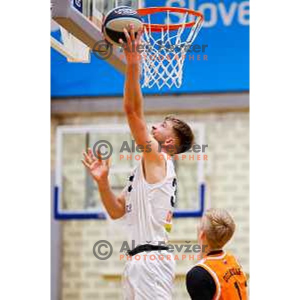 Jost Flerin in action during OTP Bank League basketball match between Triglav and Kansai Helios in Planina Hall, Kranj, Slovenia on December 6, 2025