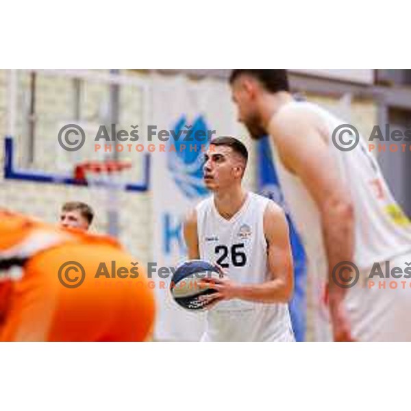 in action during OTP Bank League basketball match between Triglav and Kansai Helios in Planina Hall, Kranj, Slovenia on December 6, 2025
