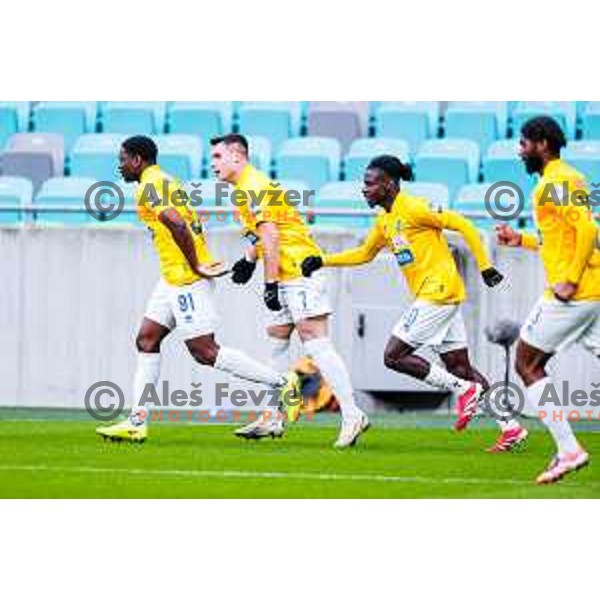 Monzango of Bravo scores and celebrates a goal during Prva liga Telemach 2025/2026 football match between Bravo Big Bang and Olimpija in Ljubljana, Slovenia on December 7, 2025 