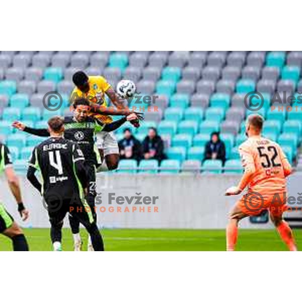Monzango of Bravo scores and celebrates a goal during Prva liga Telemach 2025/2026 football match between Bravo Big Bang and Olimpija in Ljubljana, Slovenia on December 7, 2025 