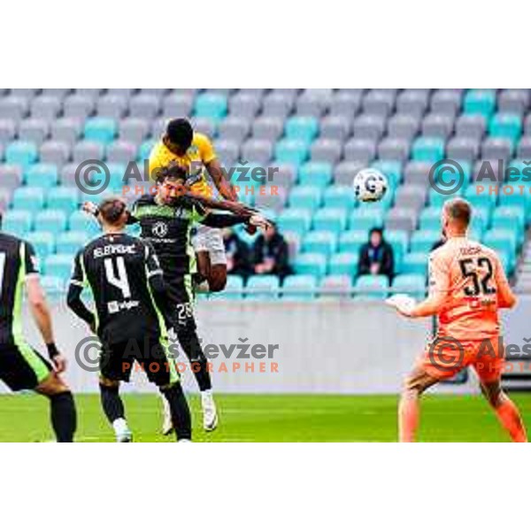 Monzango of Bravo scores and celebrates a goal during Prva liga Telemach 2025/2026 football match between Bravo Big Bang and Olimpija in Ljubljana, Slovenia on December 7, 2025 