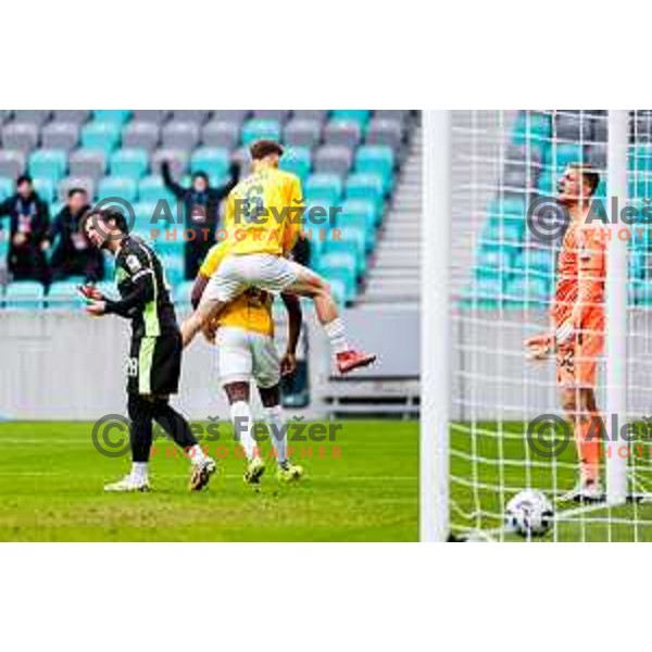 Monzango of Bravo scores and celebrates a goal during Prva liga Telemach 2025/2026 football match between Bravo Big Bang and Olimpija in Ljubljana, Slovenia on December 7, 2025 