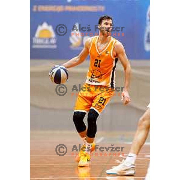 Blaz Mahkovic in action during OTP Bank League basketball match between Triglav and Kansai Helios in Planina Hall, Kranj, Slovenia on December 6, 2025