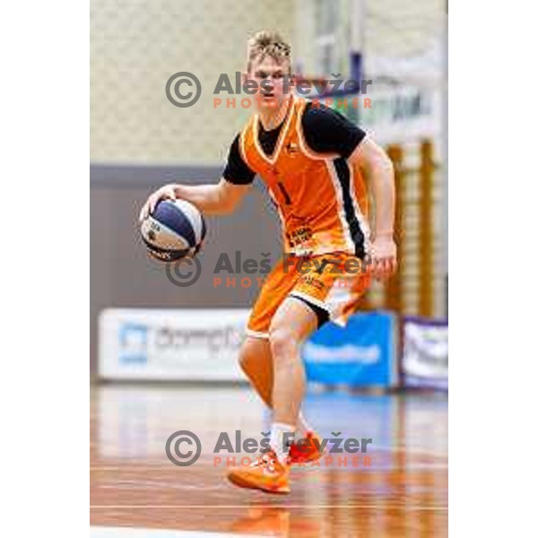 in action during OTP Bank League basketball match between Triglav and Kansai Helios in Planina Hall, Kranj, Slovenia on December 6, 2025