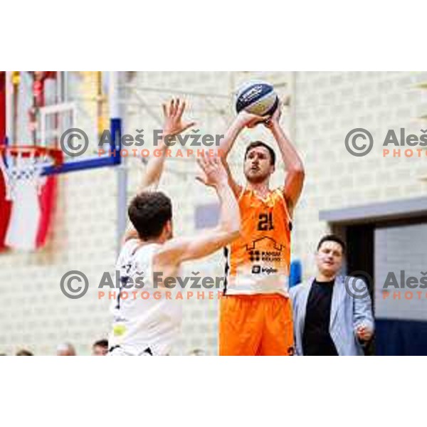 Blaz Mahkovic in action during OTP Bank League basketball match between Triglav and Kansai Helios in Planina Hall, Kranj, Slovenia on December 6, 2025