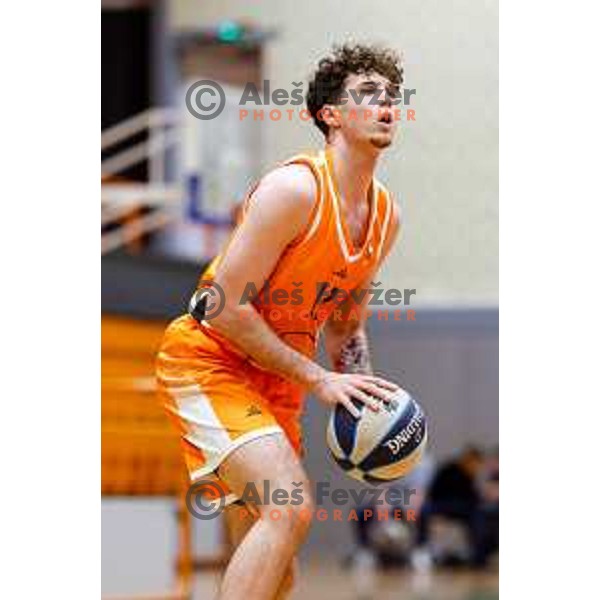 Mark Morano Mahmutovic in action during OTP Bank League basketball match between Triglav and Kansai Helios in Planina Hall, Kranj, Slovenia on December 6, 2025