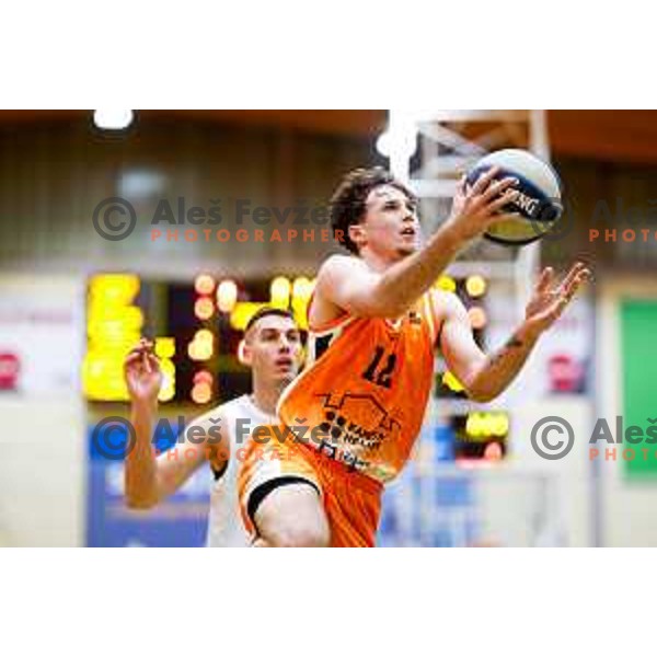 Mark Morano Mahmutovic in action during OTP Bank League basketball match between Triglav and Kansai Helios in Planina Hall, Kranj, Slovenia on December 6, 2025