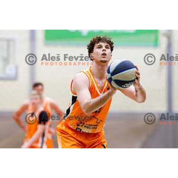 Mark Morano Mahmutovic in action during OTP Bank League basketball match between Triglav and Kansai Helios in Planina Hall, Kranj, Slovenia on December 6, 2025