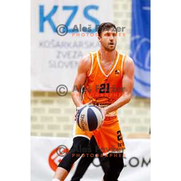 Blaz Mahkovic in action during OTP Bank League basketball match between Triglav and Kansai Helios in Planina Hall, Kranj, Slovenia on December 6, 2025