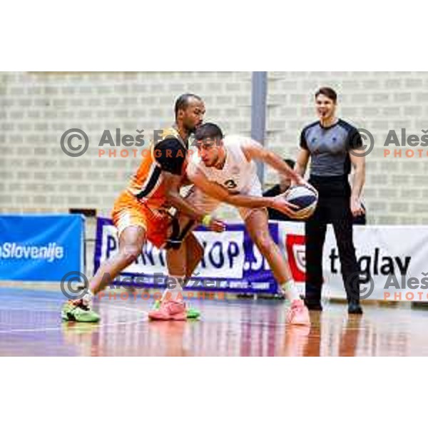 in action during OTP Bank League basketball match between Triglav and Kansai Helios in Planina Hall, Kranj, Slovenia on December 6, 2025