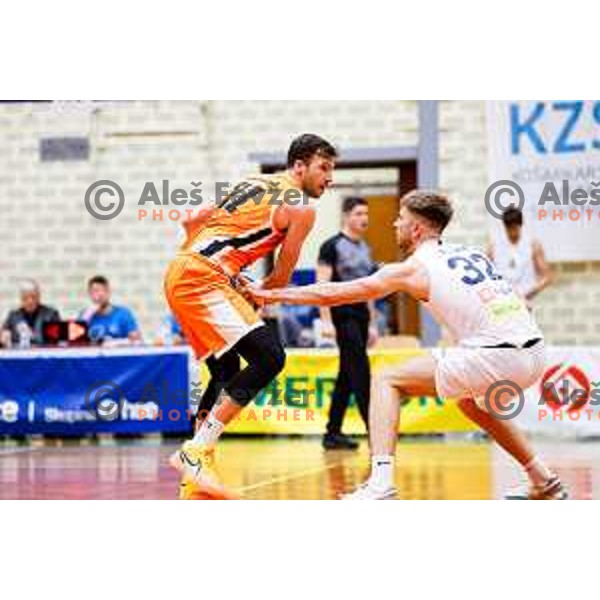 Blaz Mahkovic in action during OTP Bank League basketball match between Triglav and Kansai Helios in Planina Hall, Kranj, Slovenia on December 6, 2025