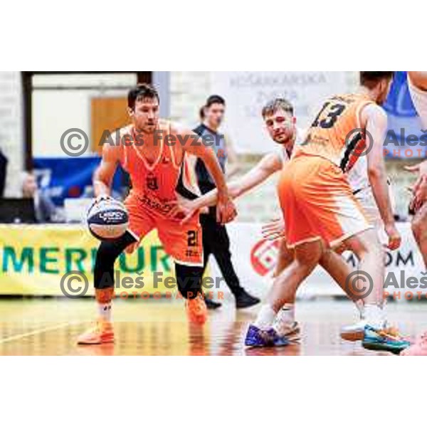 Blaz Mahkovic in action during OTP Bank League basketball match between Triglav and Kansai Helios in Planina Hall, Kranj, Slovenia on December 6, 2025
