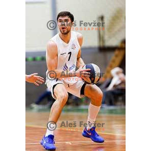 Nejc Klavzar in action during OTP Bank League basketball match between Triglav and Kansai Helios in Planina Hall, Kranj, Slovenia on December 6, 2025