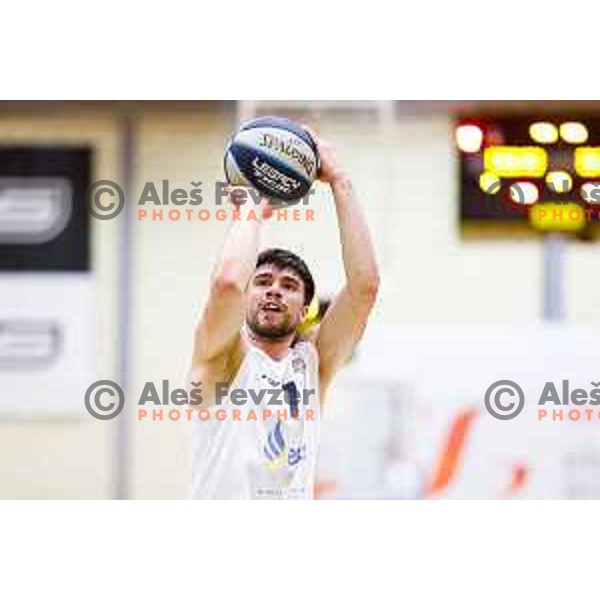 Nejc Klavzar in action during OTP Bank League basketball match between Triglav and Kansai Helios in Planina Hall, Kranj, Slovenia on December 6, 2025