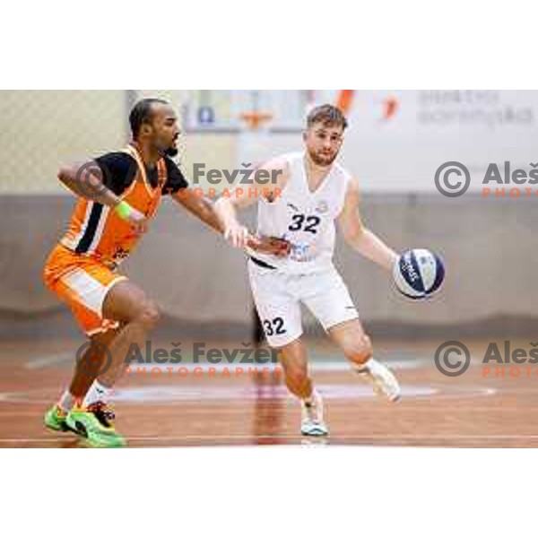 Jost Flerin in action during OTP Bank League basketball match between Triglav and Kansai Helios in Planina Hall, Kranj, Slovenia on December 6, 2025